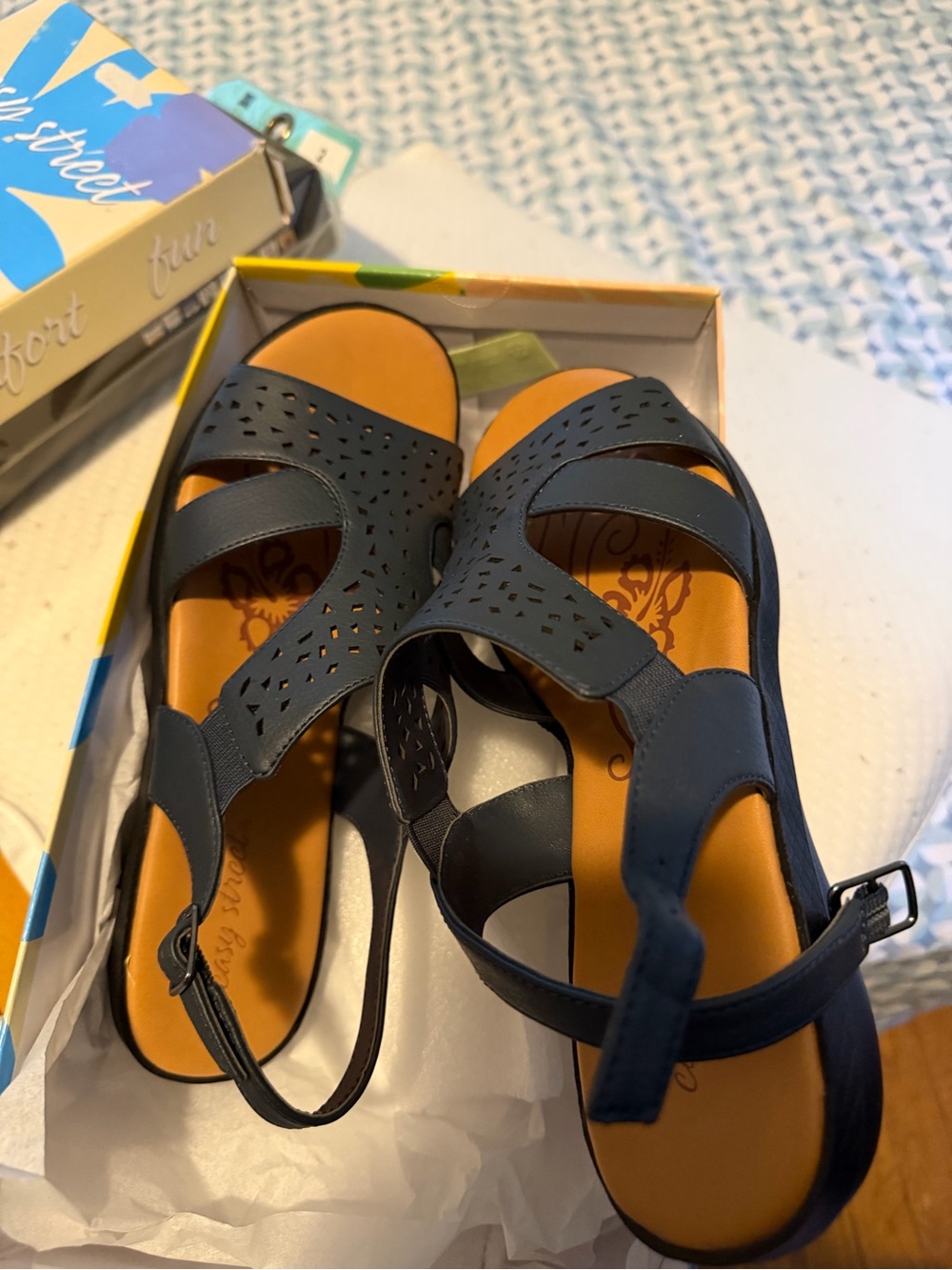 Womenswear Navy Blue Strap Sandals - Comfortable Summer Size 8 fit like 7.5